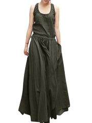 Solid Drawstring Ruched Sleeveless Casual Maxi Dress