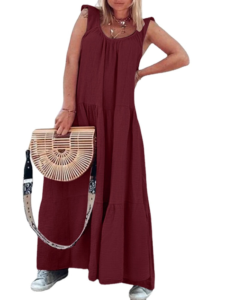 Stitching Design Holiday Solid Sleeveless Maxi Dresses