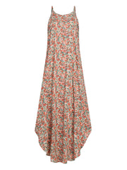 Women Floral Print Sleeveless Sling Split Hem Thin Casual Holiday Maxi Dress