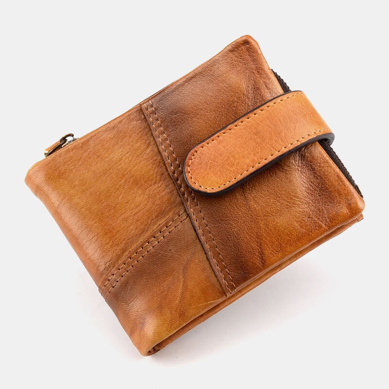 Men Bifold RFID Anti-magnetic Short Wallets Casual Multi-card Slot Card Holder Cowhide Coin Purse Money Clip