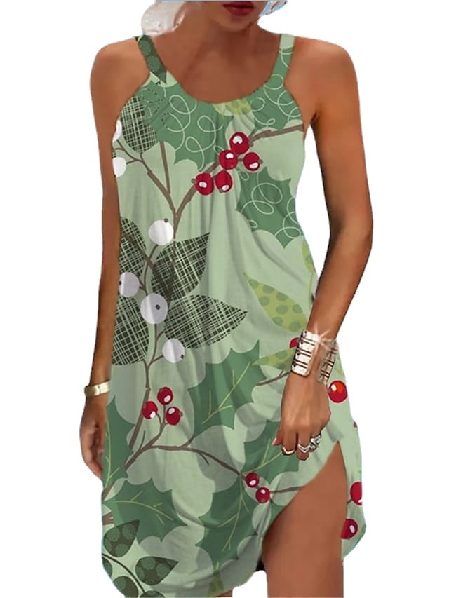 Women's Casual Dress Shift Dress Sundress Leaf Print Strap Mini Dress Active Tropical Outdoor Daily Sleeveless Loose Fit Green Spring Summer
