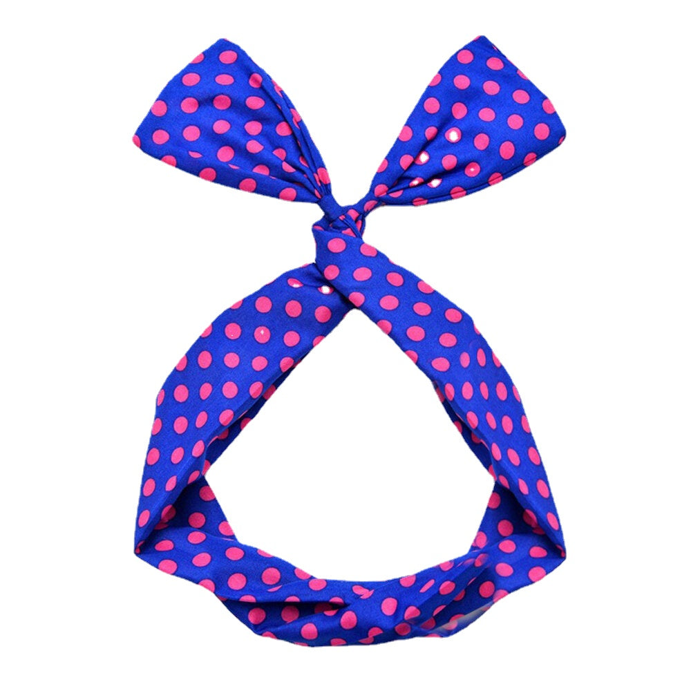 Women Cute Sweet Bow Headdress Dot Stripe Pattern With Adjustable Straight Wire Fabric Cross Tie Headband