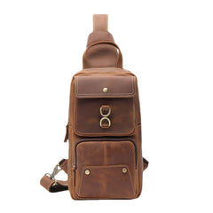 Men Genuine Leather Cowhide Retro Fashion Chest Bag Crossbody Sling