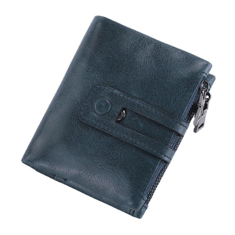 Men Genuine Leather Zipper RFID Blocking Anti-theft Retro Business Card Holder Wallet