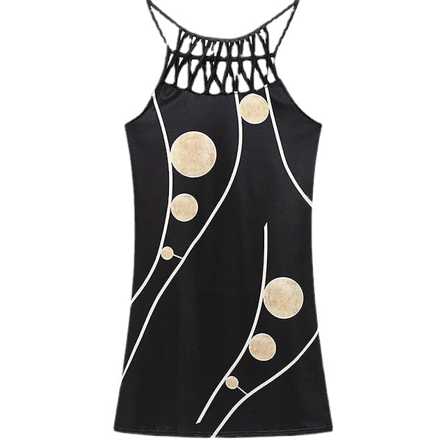 Women's Casual Dress Halter Neck Dress Midi Dress Leopard Black Wine Sleeveless Geometric Cut Out Summer Spring Halter Fashion Vacation Print Dresses