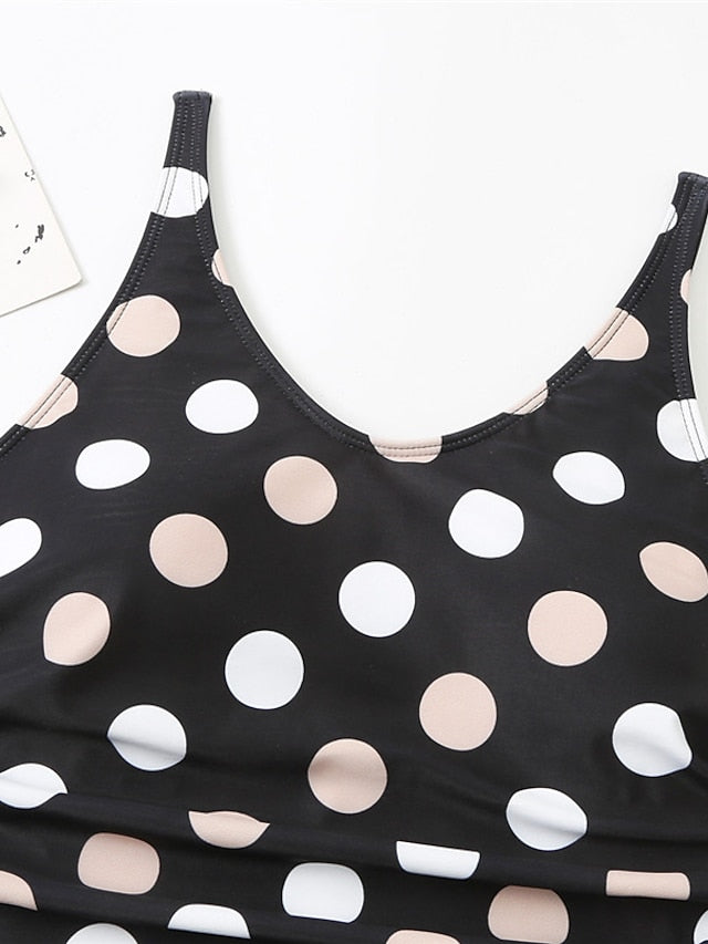Women's Swimwear One Piece Monokini Normal Swimsuit Polka Dots Modest Swimwear Tummy Control Open Back Printing Polka Dot Black Strap Bathing Suits New Vacation Fashion
