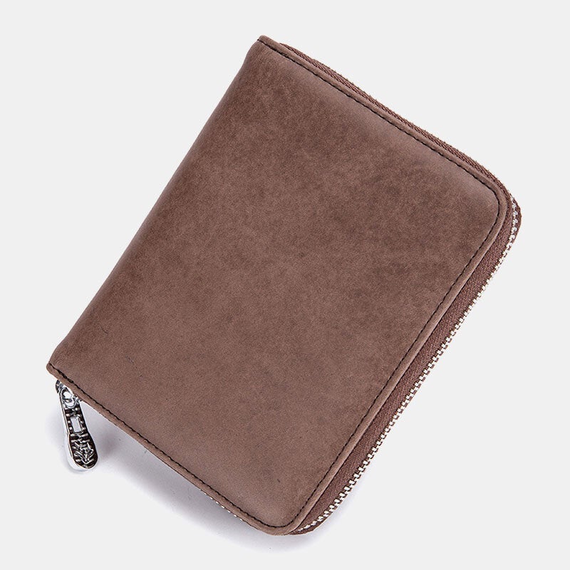 Men Women Anti-theft RFID Blocking Genuine Leather Zipper Card Holder Wallet Coin Bag