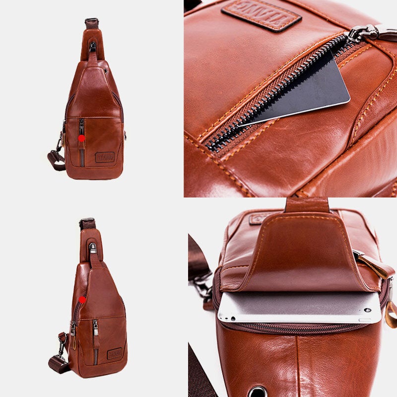 Men Genuine Leather Chest Bag Shoulder Crossbody First Layer Trend Fashion