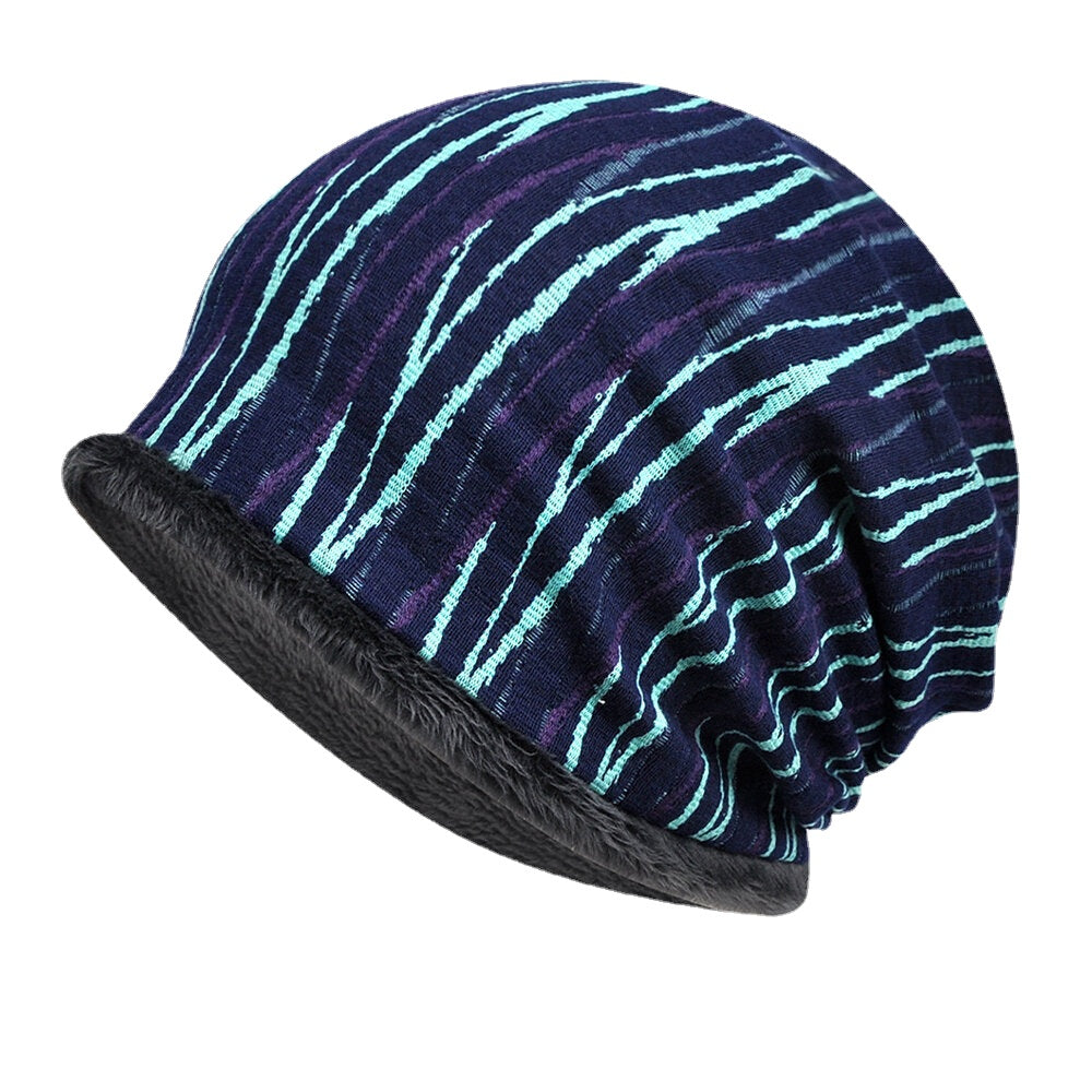 Unisex Plus Velvet Thickness Keep Warm Riding Outdoot Stripe Pattern Multi-purpose Scarf Headgear Beanie