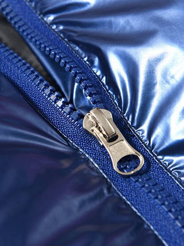 Mens Reflective Stand Collar Zipper Pocket Long Sleeve Cozy Down Jacket