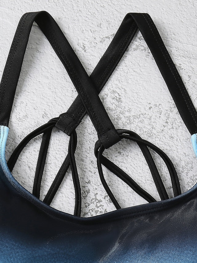 Women's Swimwear Tankini 2 Piece Normal Swimsuit High Waist Chinese Style Green Blue Purple Red Padded Bathing Suits New Fashion Sexy / Padded Bras