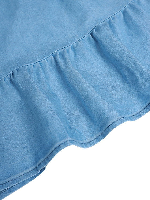 Women's V-Neck Denim Midi Shirt Dress - Half Sleeve, Casual Summer Wear