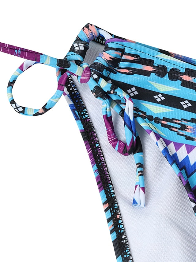 Women's Swimwear Bikini 2 Piece Normal Swimsuit Backless Drawstring Tropical Stripe Floral color Brown Padded Bathing Suits Sexy Fashion Sexy / Padded Bras