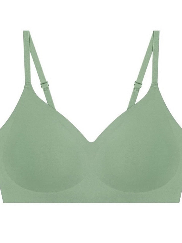 Women's Wireless Bras Padded Bras Sports Bras Fixed Straps 3,4 Cup V Neck Breathable Running Push Up Pure Color Pull-On Closure Sport Casual Daily Nylon 1PC Green Black , Bras & Bralettes , 1 PC