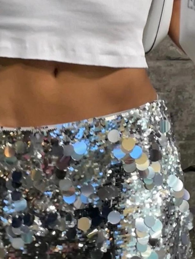 Women's Sparkly Skirt Mini Polyester Silver Skirts Sequins Sparkle