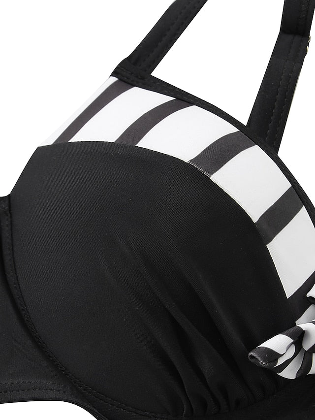 Women's Swimwear Bikini Normal Swimsuit Backless High Waist Stripe Knotted Striped Black Padded Strap Bathing Suits Online Canada Sexy / Padded Bras