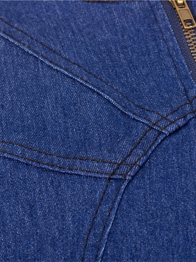 Women's Midi Denim Dress - Sleeveless U-Neck with Zipper for Summer & Spring