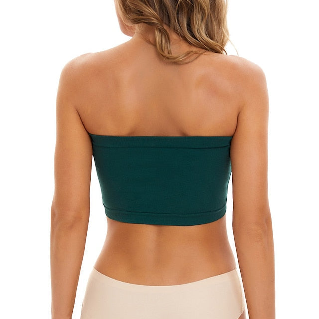 Women's Bras & Bralettes Tube Bra Strapless Full Coverage Solid Color Scoop Neck Micro-elastic Breathable Invisible Casual Daily Nylon Green , 1 PC