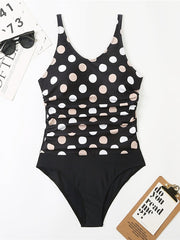 Women's Swimwear One Piece Monokini Normal Swimsuit Polka Dots Modest Swimwear Tummy Control Open Back Printing Polka Dot Black Strap Bathing Suits New Vacation Fashion