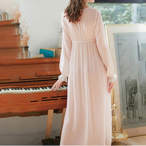 Women's Pajamas Nightgown Nighty 1 PCS Pure Color Simple Fashion Comfort Home Bed Rayon Breathable Gift V Wire Long Robe Basic Fall Spring Light Pink White, Sweet