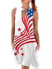 Women's Sleeveless Flag Crew Neck Weekend Casual Dress With Pocket