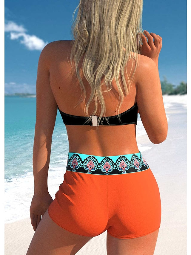 Women's Swimwear Bikini Normal Swimsuit 2 Piece Printing Graphic Blue Orange Bathing Suits Sports Beach Wear Summer