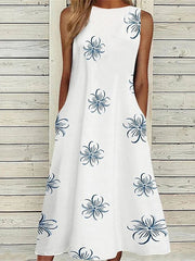 Women's Casual Dress Tank Dress Print Dress Floral Pocket Print Crew Neck Midi Dress Active Fashion Outdoor Daily Sleeveless Loose Fit Blue Spring Summer