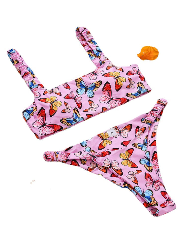 Animal Butterfly Print Padded Bikini Holiday Beach Swimsuits For Women