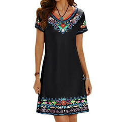 Women's Casual Dress Ethnic Dress Shift Dress Mini Dress Black White Light Green Short Sleeve Floral Print Spring Summer Crew Neck Basic Daily Vacation Loose Fit