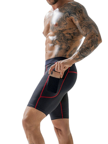 Men Stretch Slim Sport Quick Dry Pocket Mid Waist Breathable Thin Fitness Shorts