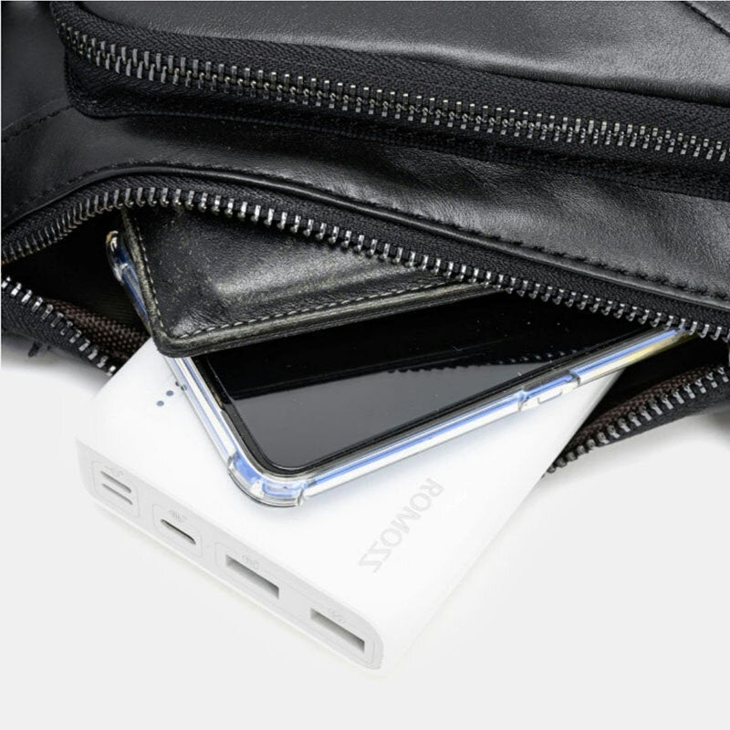 Men Genuine Leather Casual Chest Bags Anti-theft Retro 6.3 Inch Phone Bag Cowhide Crossbody