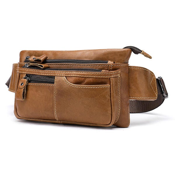 MVA Men Genuine Leather Zipper Casual Waist Bag