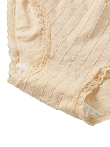 5Pcs Women Cotton Solid Color Lace Trim Antibacterial Mid Waist Panties