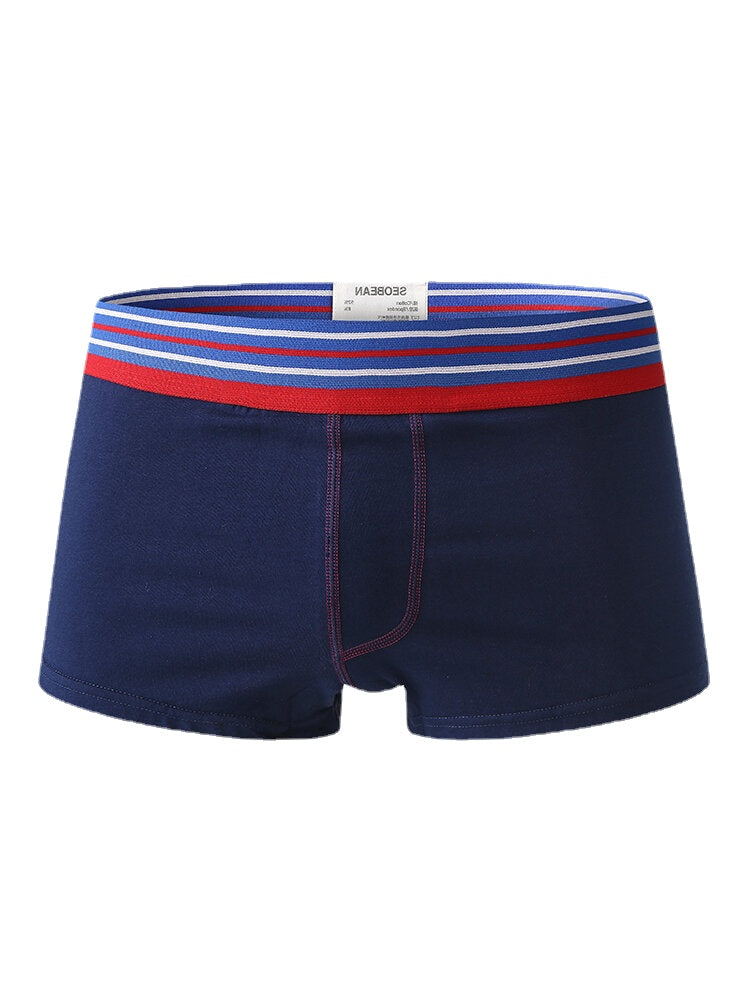 Mens Cotton Breathable Thin Striped Elastic Mid Waist Patchwork Boxers