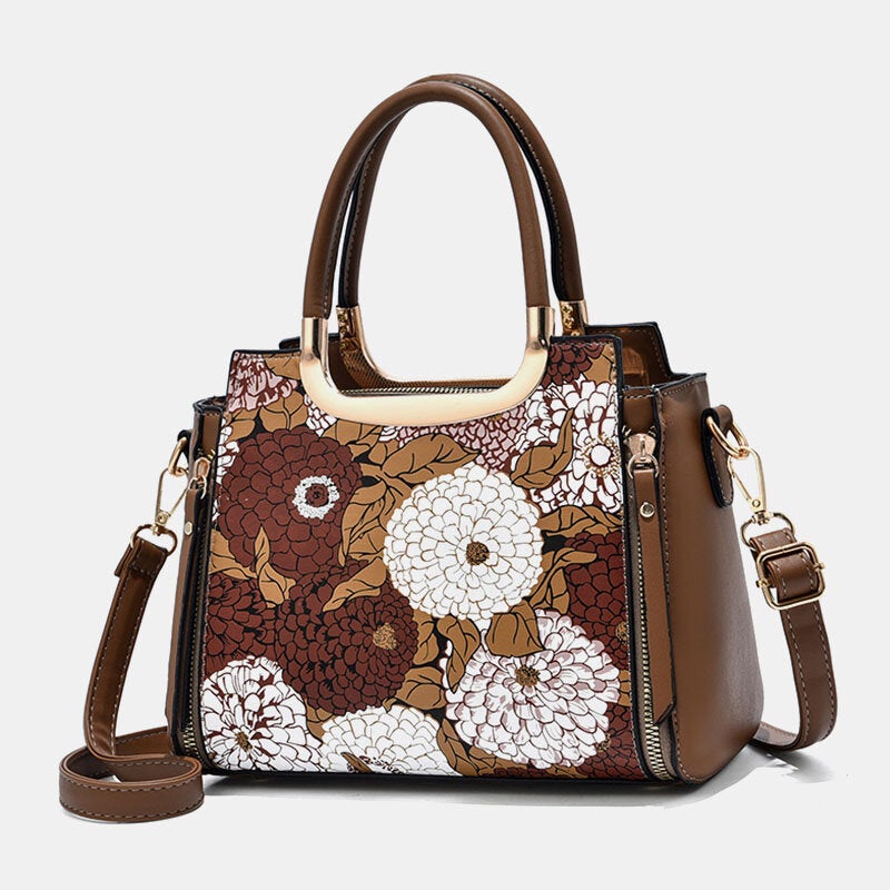 Women Color Flower Print Crossbody Multiple Compartments Zipper Handbag Shoulder Bag