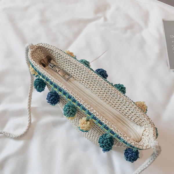 Straw Tassel Leisure Zipper Bucket Bag Shoulder Bag For Women