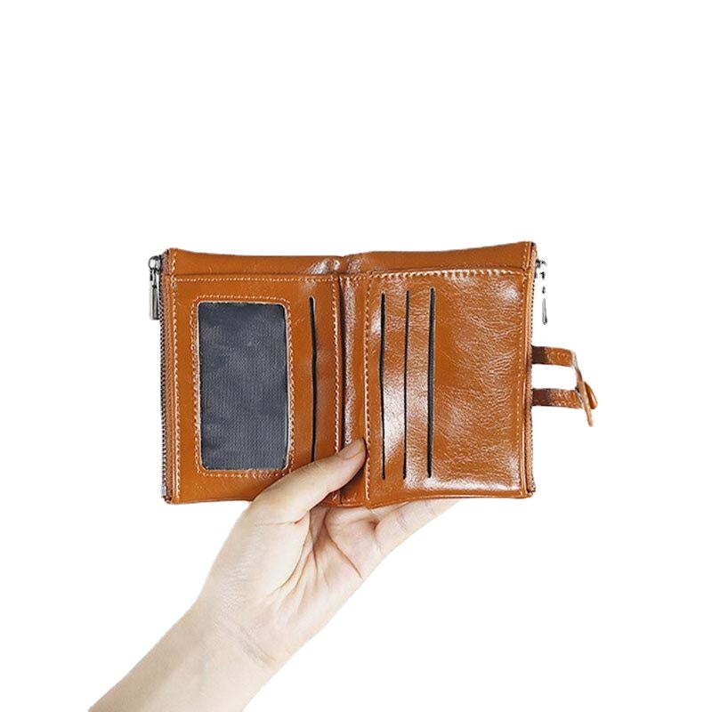 Women RFID Anti Theft 6 Card Slots Oil Wax Bifold Wallet Purse