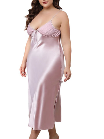 Women's Sheath Dress Slip Dress Long Dress Maxi Dress Sexy Dressy Split Bow Solid Colored Strap Party Home Light Pink Navy