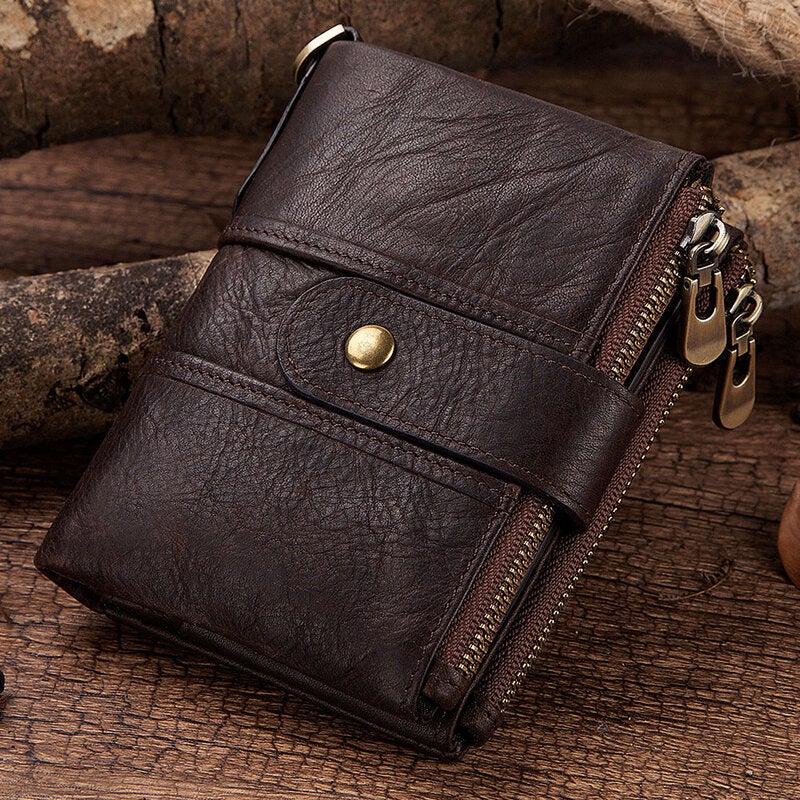 Men RFID Genuine Leather Coin Bag Detachable Card Holder Wallet