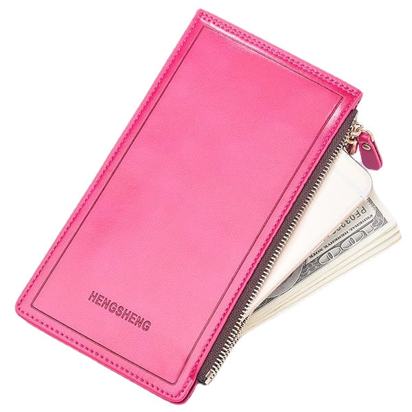 Women Faux Leather Leisure Double Zipper Long Wallet Multi-slots Card Holder Purse