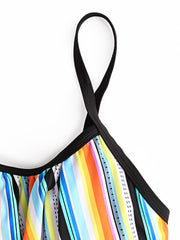 Plus Size Women Colorful Striped Spaghetti Straps Sleeveless Swimwear