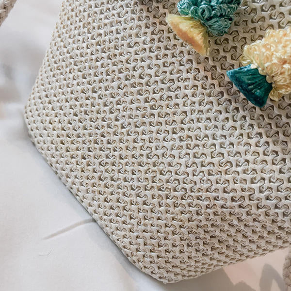 Straw Tassel Leisure Zipper Bucket Bag Shoulder Bag For Women