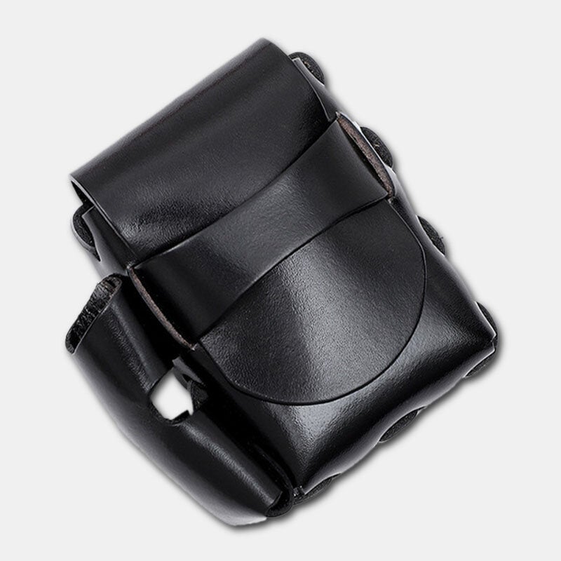 Men Genuine Leather Cigaret Case Storage Bag Retro Waterproof Waist Belt