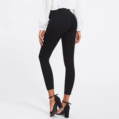 Spring Stylish Women's High Waist Single-breasted Skinny Pant Black
