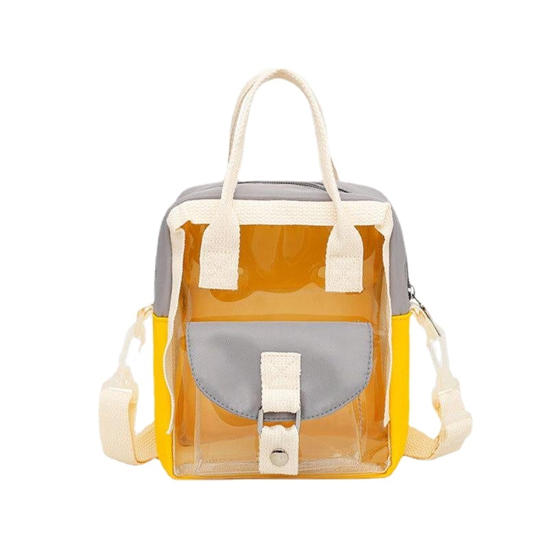 Women Transparent Patchwork Waterproof Backpack School Bag