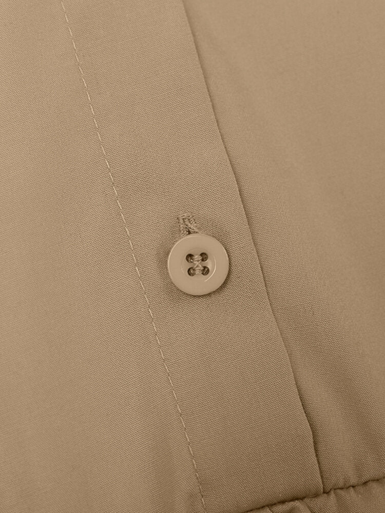 Women Shirt Long Sleeve Collared Calf Length Front Buttons Midi Dresses