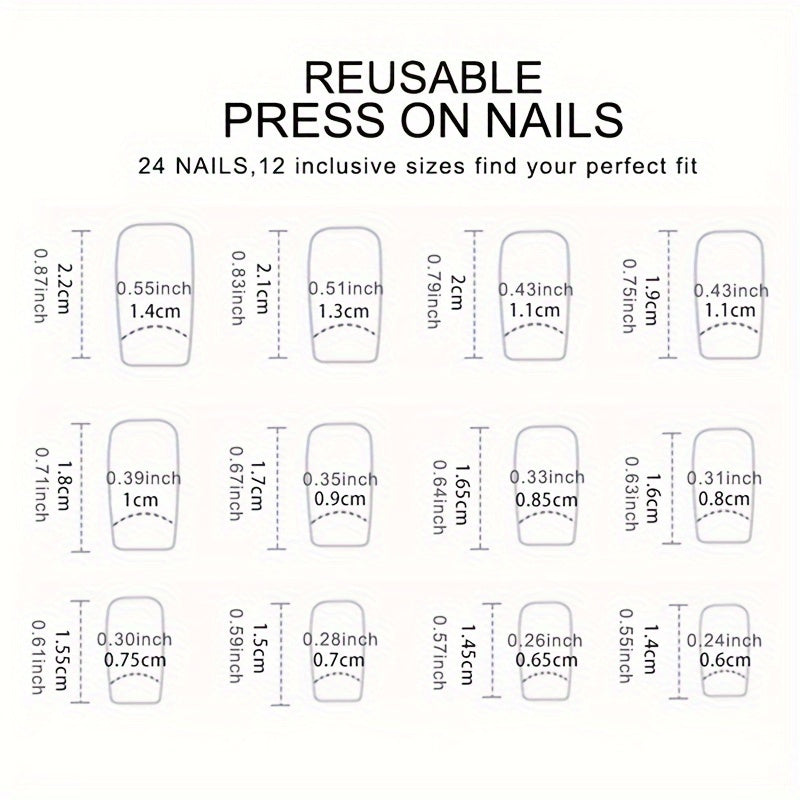 96-Piece Brown Series Square Press-On Nails - Medium Matte Faux Acrylic Set - 4 Colors for Women & Girls