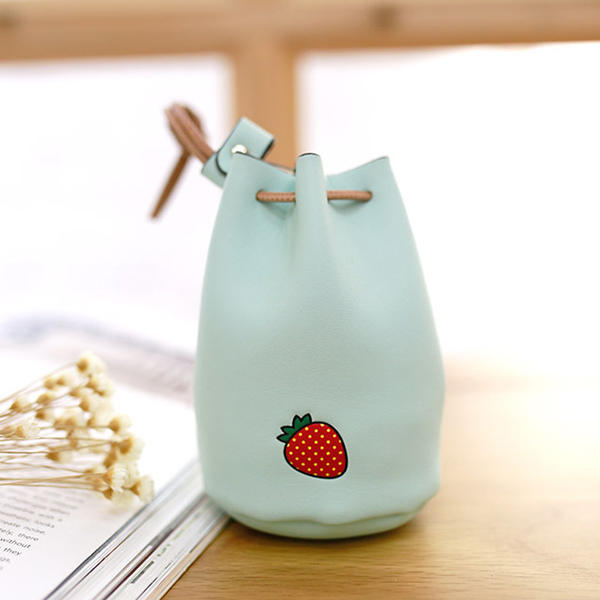 Women Pu Leather Fruit Pattern Coin Bag String Change