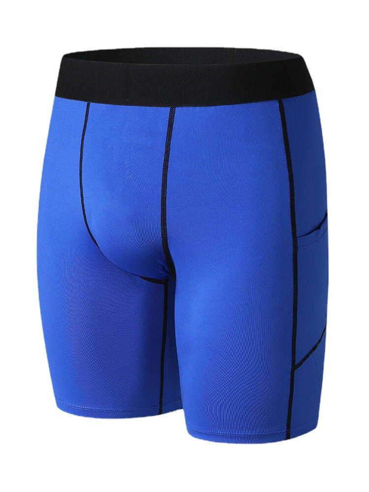 Men Stretch Slim Sport Quick Dry Pocket Mid Waist Breathable Thin Fitness Shorts