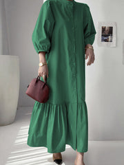 Women Solid Color Button Down Front 3/4 Sleeve Maxi Dresses